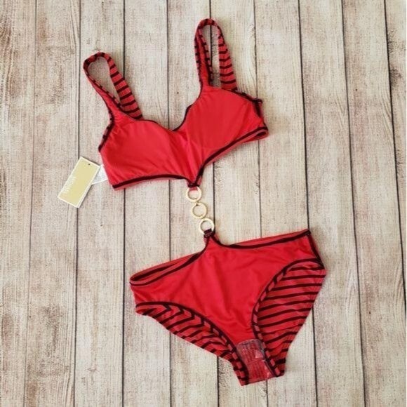 Michael Kors Nautical Stripe Cut Out Chain Accent Monoki Red/Navy Size 10 - Picture 8 of 12